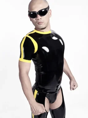 Latex Mens Banded Stripes Tight T-Shirt