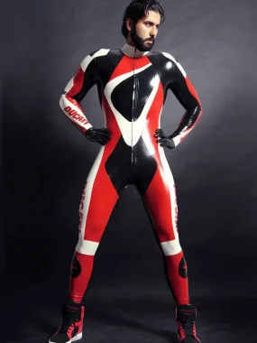 Latex Mens Brand Name MotoGP Biker Front-Zip Catsuit