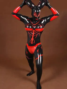 Latex Mens Cernunnos Inflatable Horns & Boobs Costume Suit Catsuit