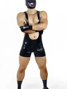 Latex Mens Low-Cut Muscles Wrestling Suit