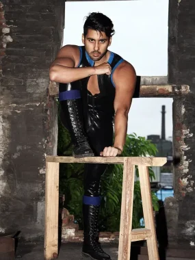 Latex Mens Sleeveless Front Zipper Catsuit