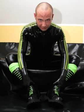 Latex Mens Triple Stripe Front Zipper Catsuit