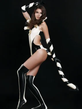 Latex Miss Opossum Frilled Neckline Leotard Costume Bodysuit