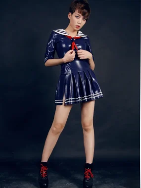 Latex Sailor Sailor Mini-Length Uniform Skirt