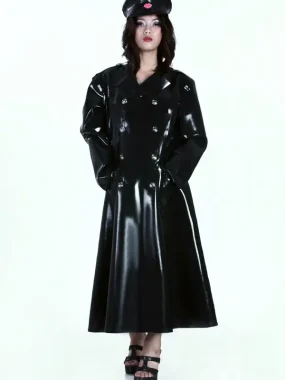 Latex Unisex Loose-fitting Hooded Double-Breasted Trenchcoat